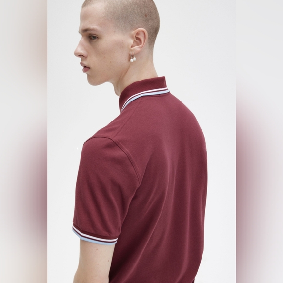 Fred Perry Twin Tipped Polo Shirt Maroon/White/Ice MADE IN ENGLAND - Picture 5 of 13
